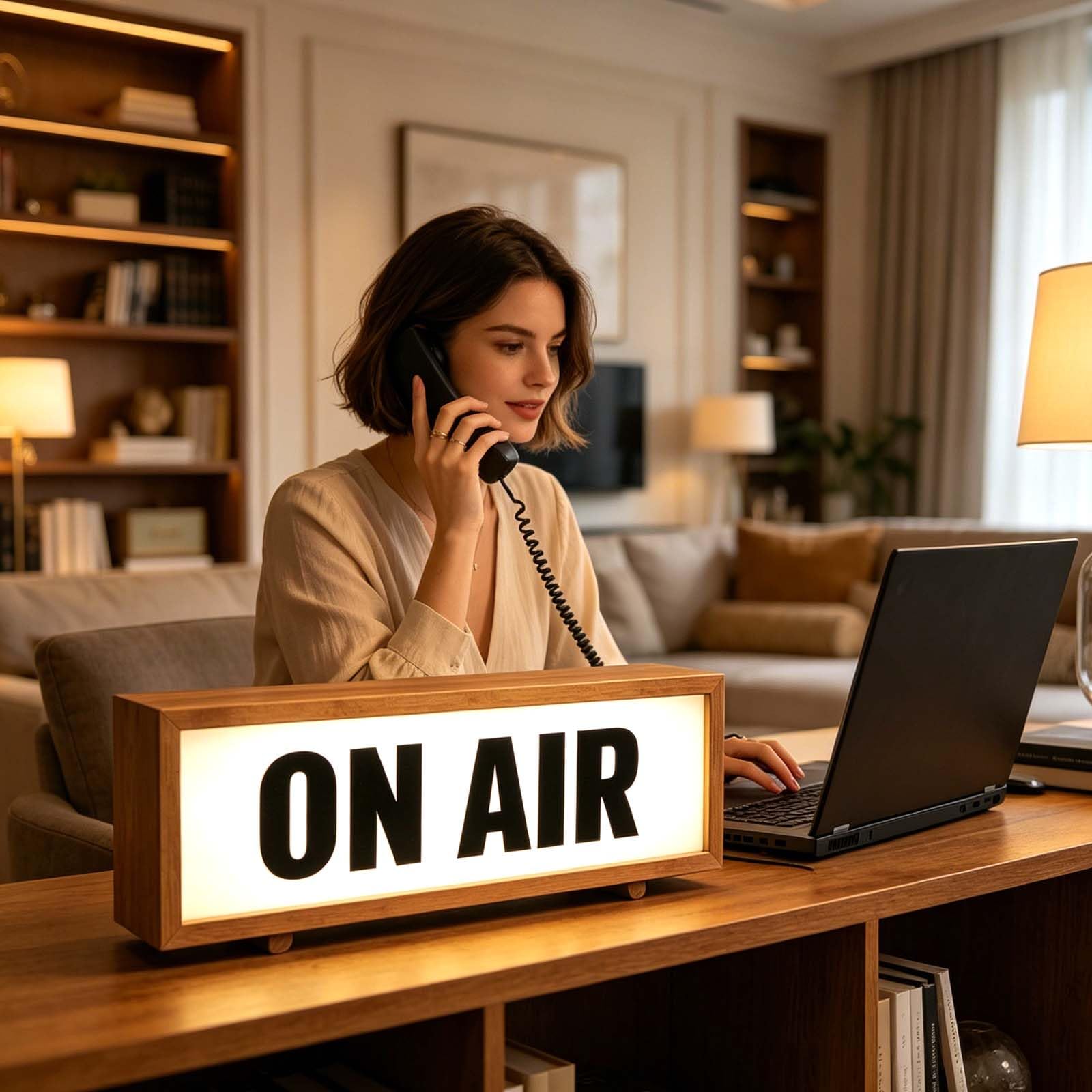 On Air neonowy znak ON AIR retro drewniana rama światło LED z wieloma trybami jasności, zasilany przez USB, montowany na ścianie lub biurku, ściemniany znak, światło bar, klub, pokój