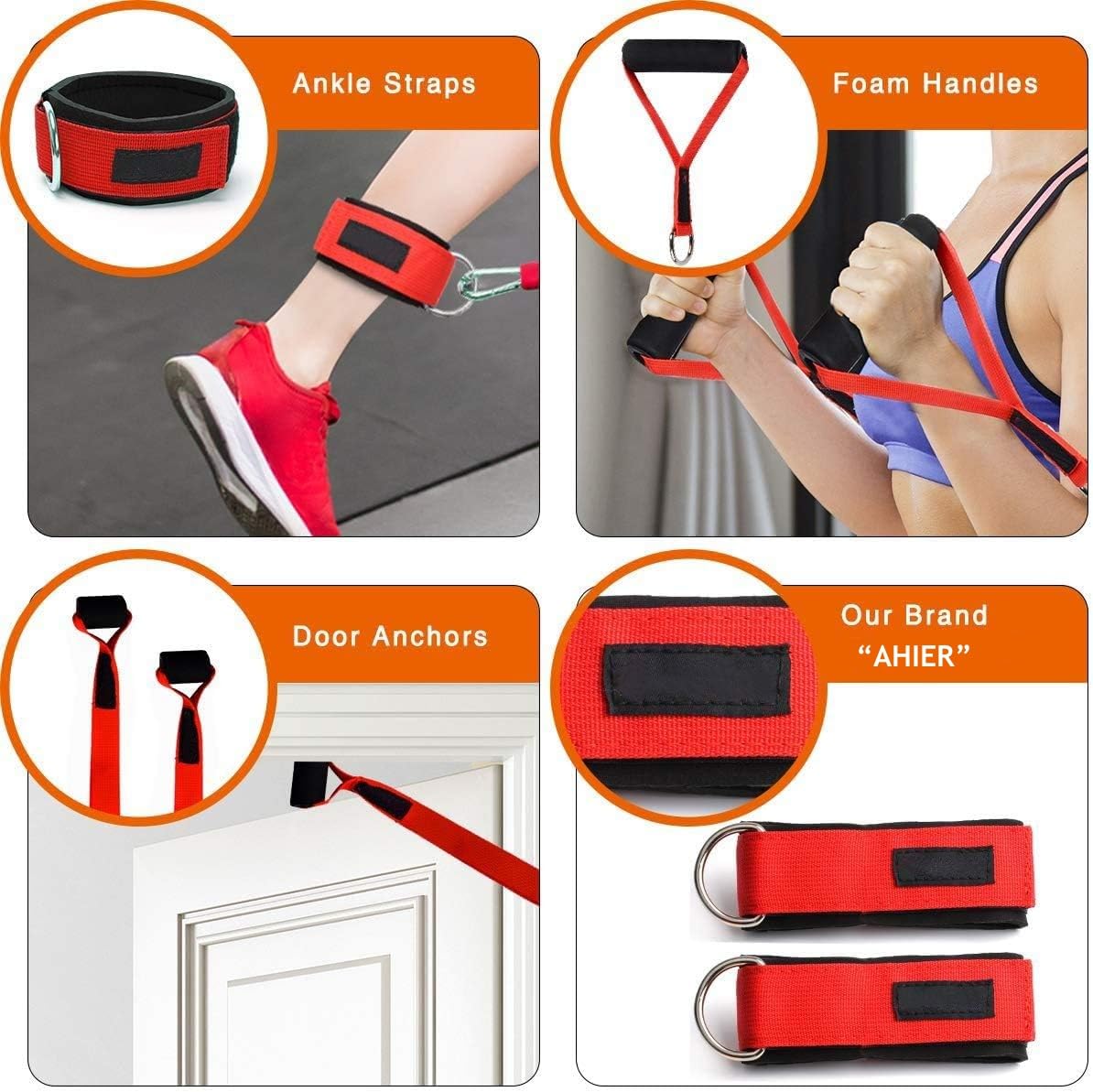 AHIER Set di 14 fasce di resistenza, fasce per esercizi per uomini e donne, da 9,1 kg a 18,1 kg, fasce elastiche di resistenza con ancoraggio per porta e cinghie per caviglie per allenamento, yoga