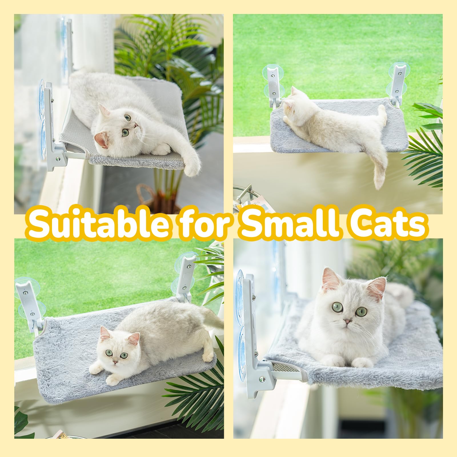 CATISM Plegable Hamaca Gato Ventana de hasta 20 kg, Hamaca para Gatos Reforzada con Ventosa Fuerte, Almohadilla de Tela Lavable de Doble Cara, Saco de Dormir para Gatos (52 x 30 cm), Gris