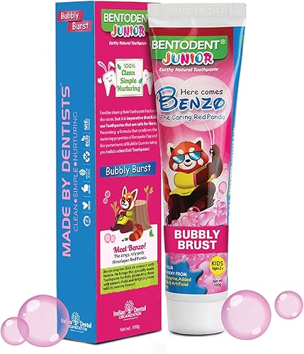 Miniatura 1 de Bentodent Kids Pasta de dientes de arcilla de bentonita de calcio natural, sin flúor, sin SLS, pasta de dientes de espuma natural, aliento fresco,