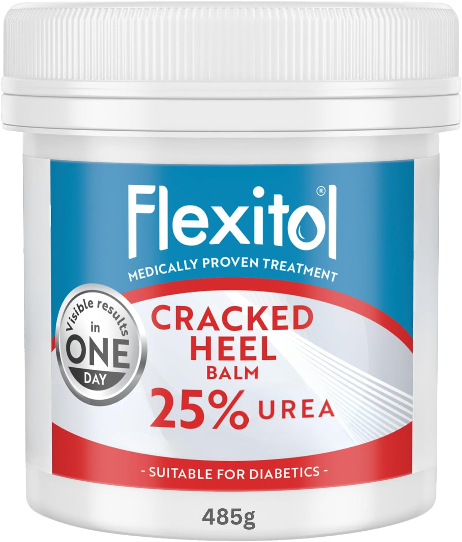 Flexitol Cracked Heel Balm, Visible Results in 1 Day, For Extremely Dry Feet & Cracked Heels, Removes Hard Skin, 25% Urea, Medically Proven Foot Cream, Suitable for Diabetics, 1 x 485g