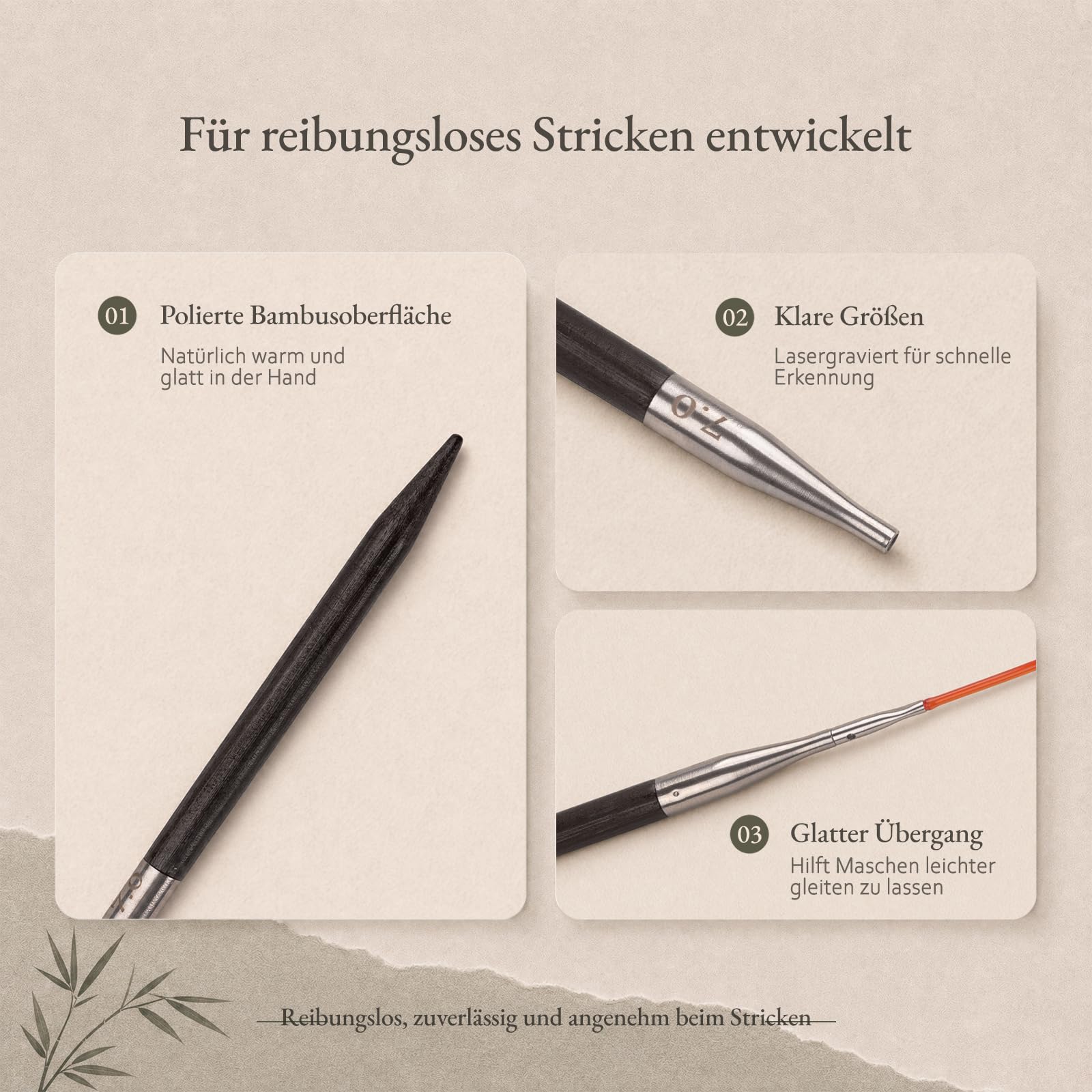 RUIDI Rundstricknadeln Set Austauschbar, 10 Paar Bambus Stricknadeln Set