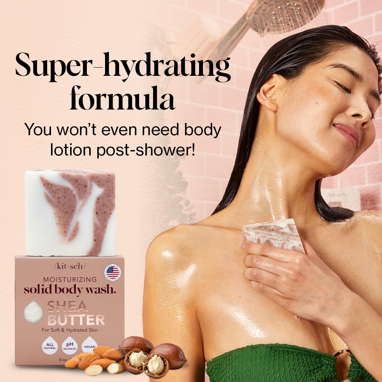 Kitsch Shea Butter Exfoliating Body Wash Bar 113g, Moisturizing Bar Soap & Gentle Soap Bar with Plant-Based Exfoliants - Image 3