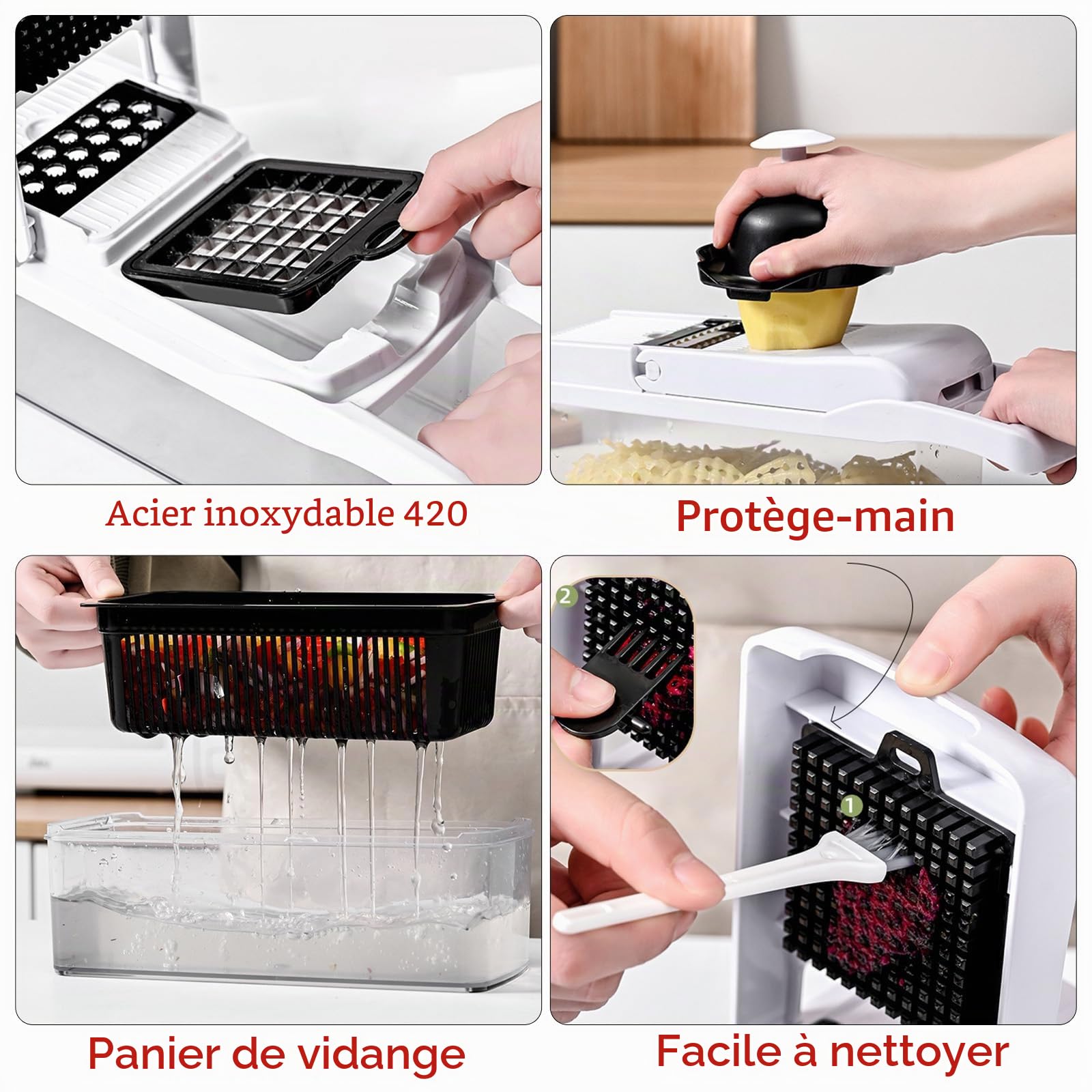 Hachoir à légumes 25 en 1 avec 13 lames - Trancheuse mandoline - Hachoir à aliments avec récipient - Râpe à fromage - Hachoir à salade de légumes et oignons - Gadget de cuisine - Indispensables pour