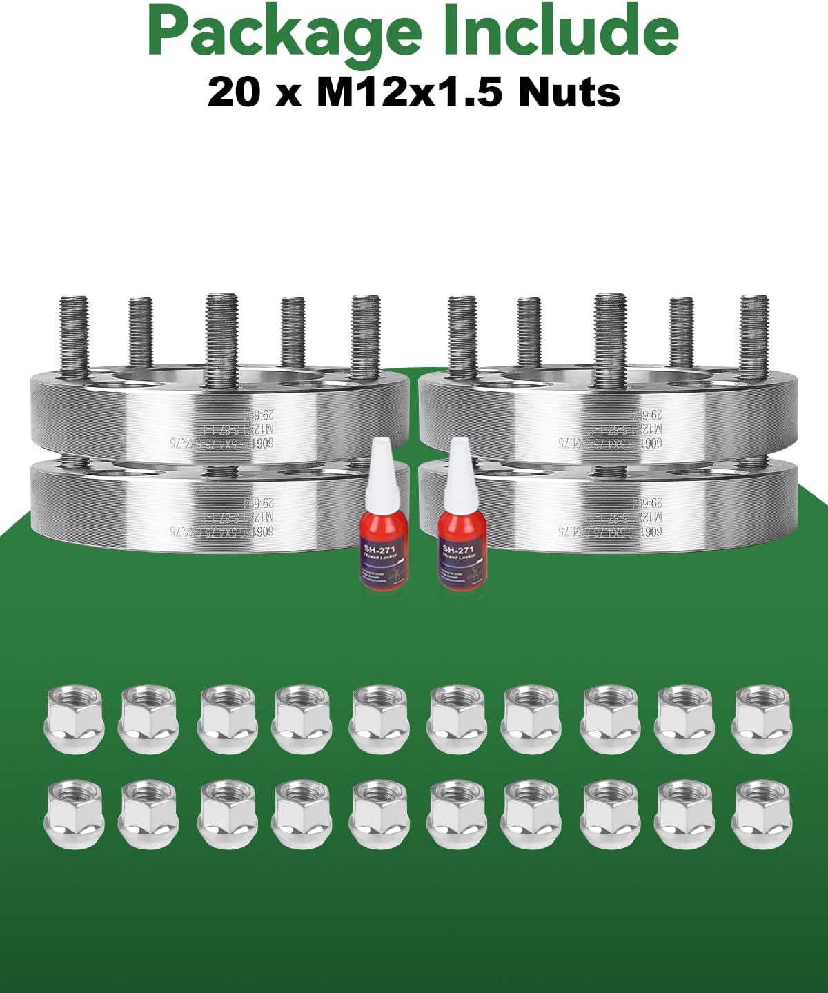 5x4.75 Wheel Spacers, 1 Inch 5x120.65 Wheel Spacers 87.1mm Center Bore with M12x1.5 Studs - Image 8