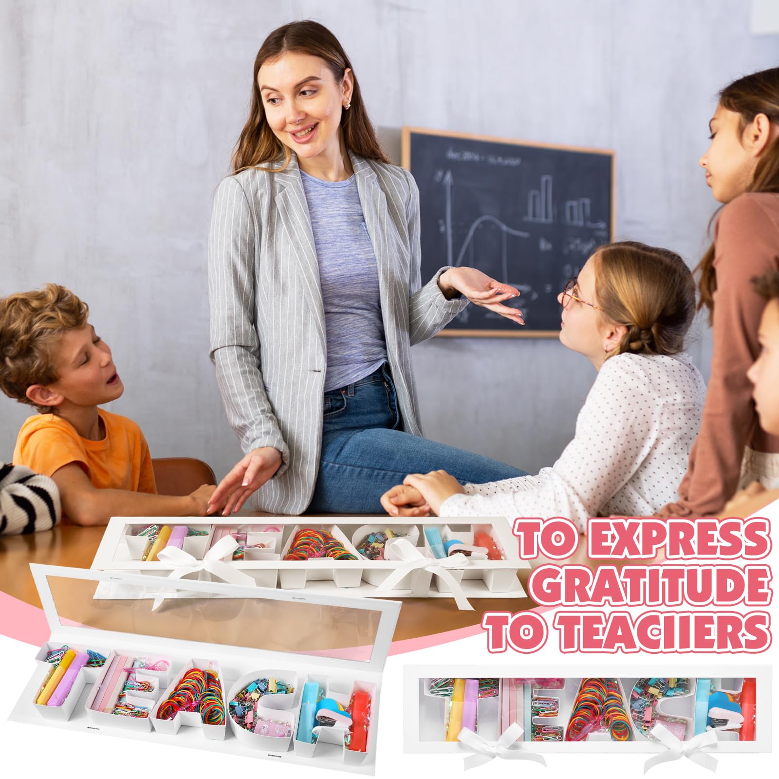 AmazingSpark Back to School Lehrer Geschenkbox mit Schreibwaren Dankeschön Geschenke für Lehrer Lehrer Briefkasten mit Herz Haftnotizen Textmarker Hefter Schere Büroklammern für Schule