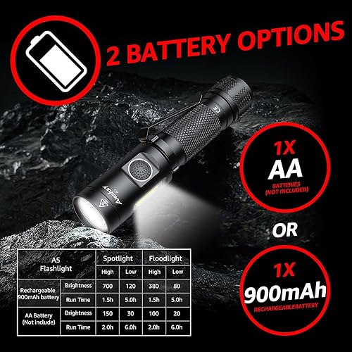 Miniatura 10 de Linterna, linterna LED magnética, pequeña linterna EDC potente A5 con luz lateral COB, 700 lúmenes, 6 modos, 2 tipos de baterías, impermeable para