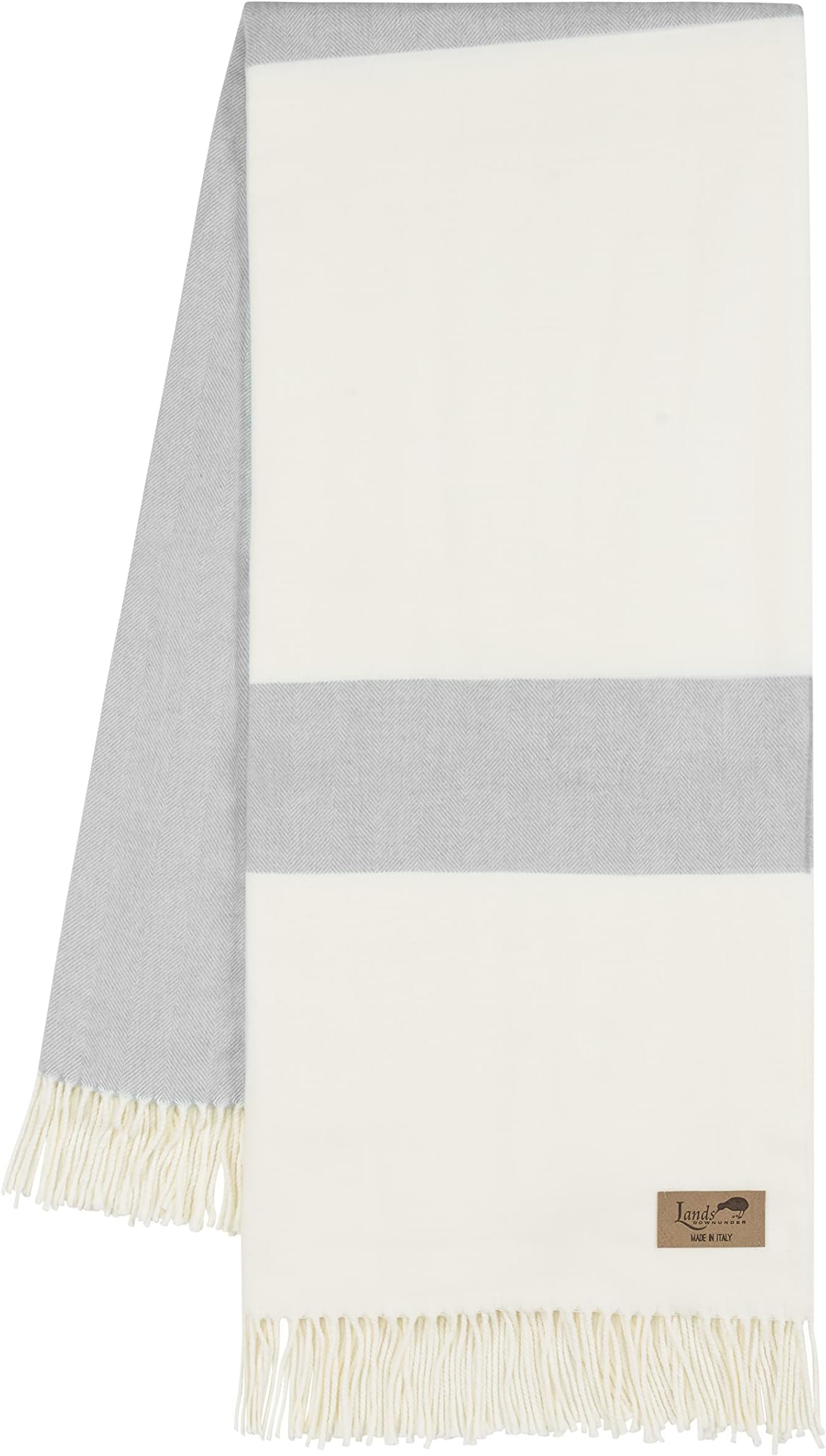 Lands Downunder All-Season, Luxury Light Gray Sydney Stripe Herringbone Throw – Soft Woven Throw with Decorative Fringe – Made in Italy – 51”W x 67”L - Perfect for Gifting