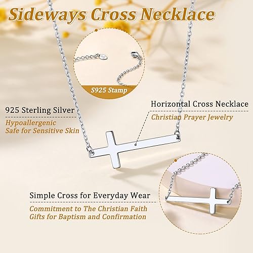 Miniatura 3 de Suplight Collar con colgante de cruz de plata de ley 925, acero inoxidable, cruz lisa, versículo de la Biblia, joyería cristiana para mujeres y