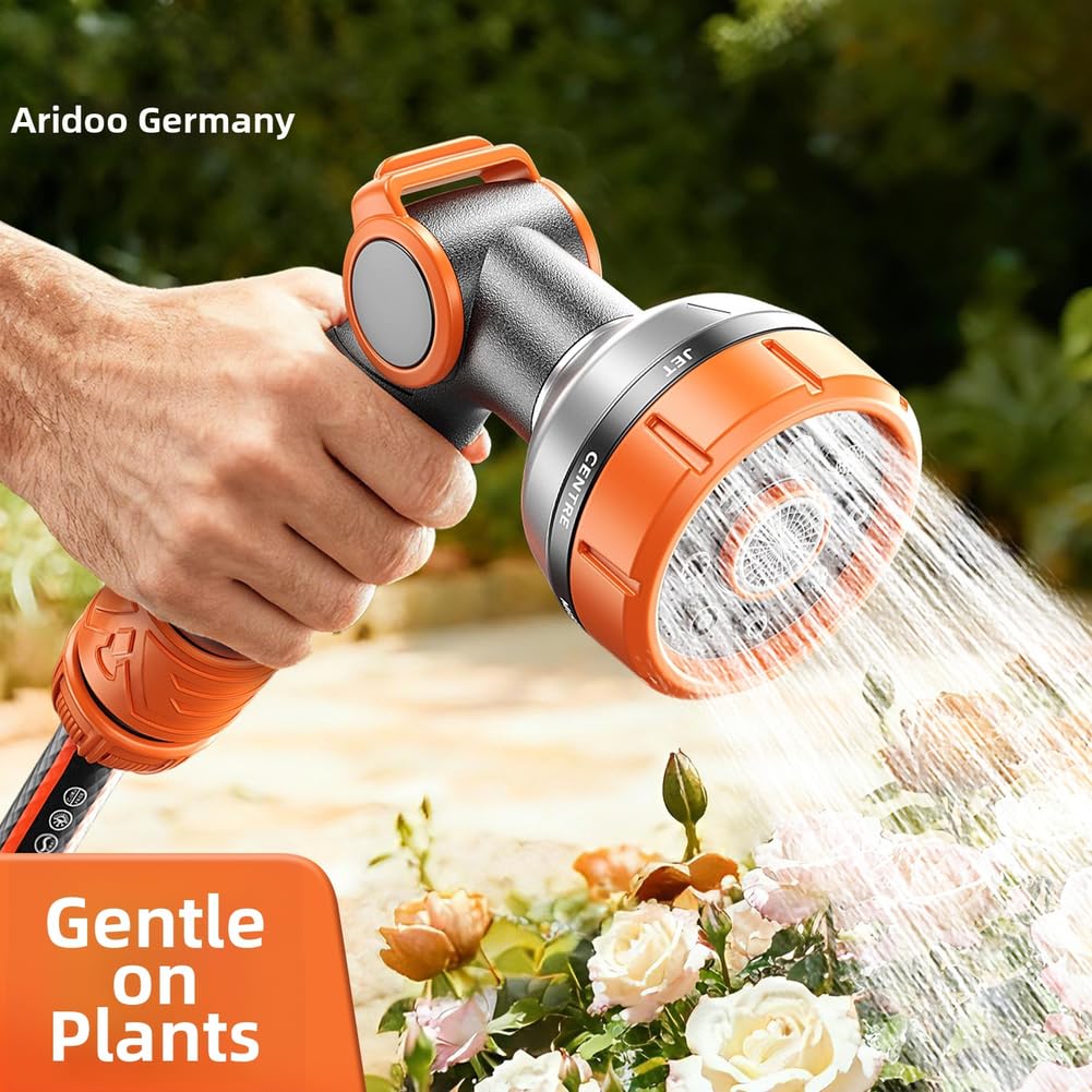 Gartenschlauch Sprühdüse, 8 Muster Hochdruck-Bewässerungswerkzeug mit One-Touch-Schalter für Autowäsche und Pflanzenpflege, Orange(A)