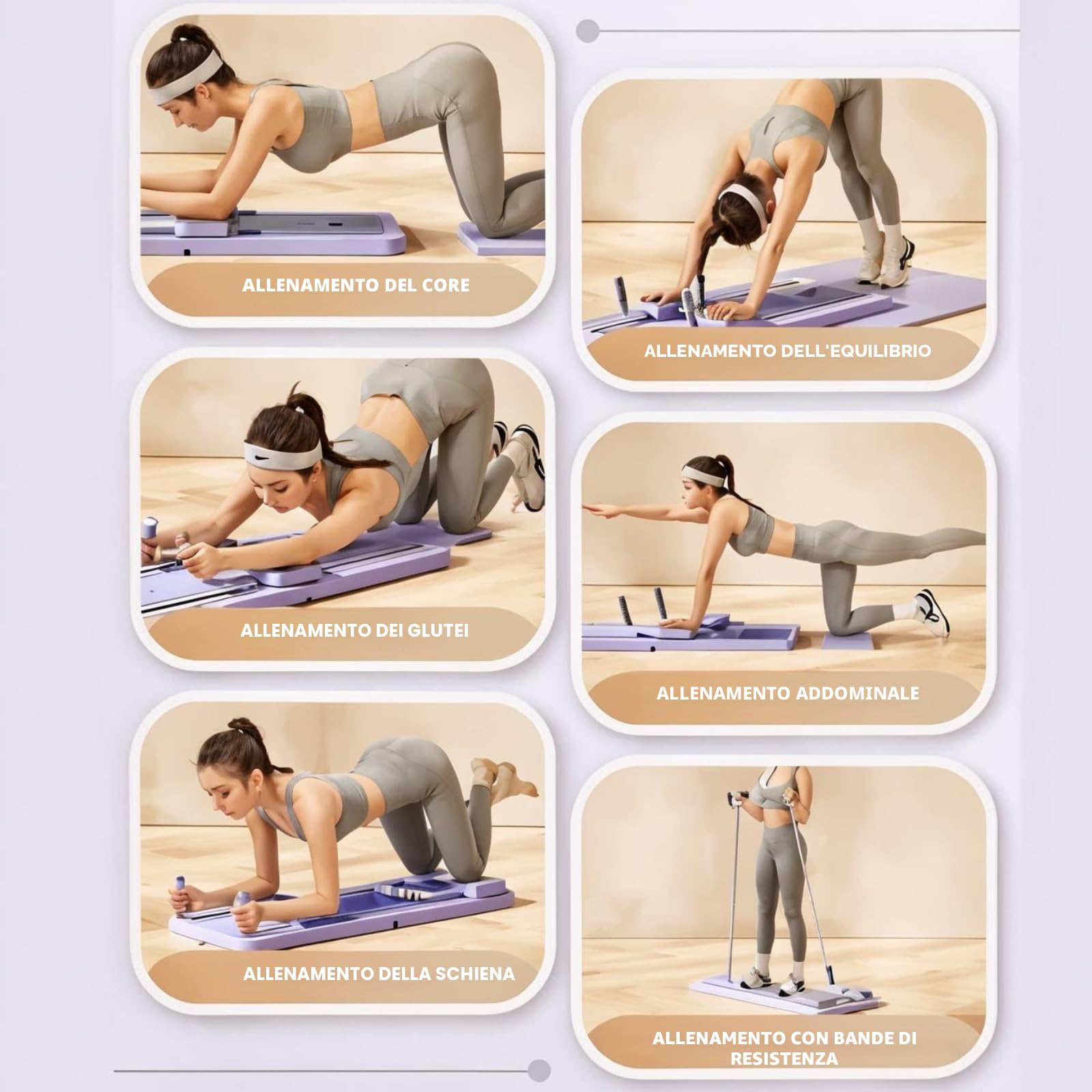 Tavola riformatrice per pilates 4 in 1 con rimbalzo automatico e timer, capacità 136 kg, pieghevole, per palestra domestica, attrezzatura antiscivolo per fitness per donne e uomini