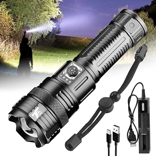 T6 Flashlights High Lumens Rechargeable, XHP90 Super Bright 30000 Lumen USB Flashlight, High Power 5 Modes IP65 Waterproof Brightest LED Handheld Flash Light for Emergencies, Camping, Outdoor