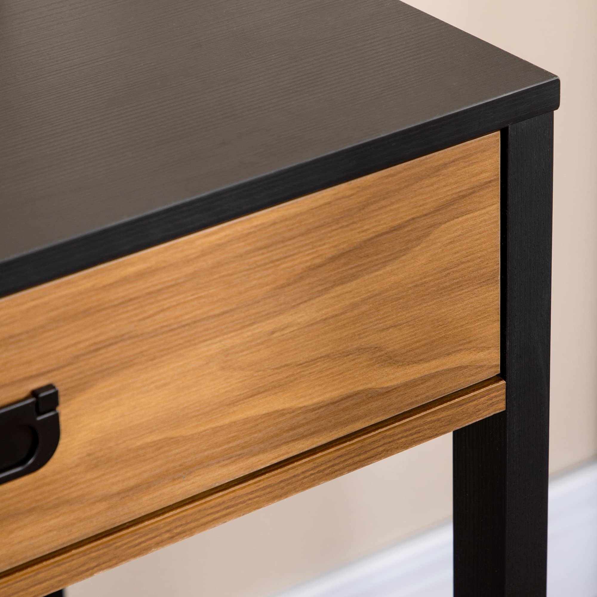 HOMCOM Scrivania per Camera e Ufficio con Ripiano 110x50x76cm Noce e Nero | Cassetto, in Legno, Stile Industriale