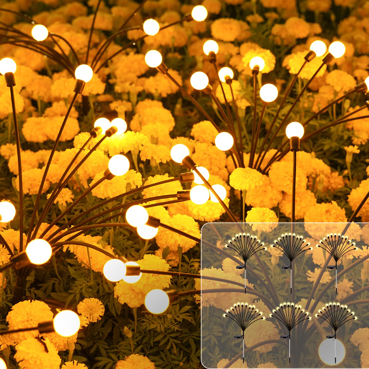 Solar Powered Firefly Garden Lights, 6 Pack 12 LED New Upgraded Swaying Solar Garden Lights with 2 Lighting Mode, Solar Firefly Lights Outdoor Waterproof for Yard Patio Pathway Decoration,Warm White