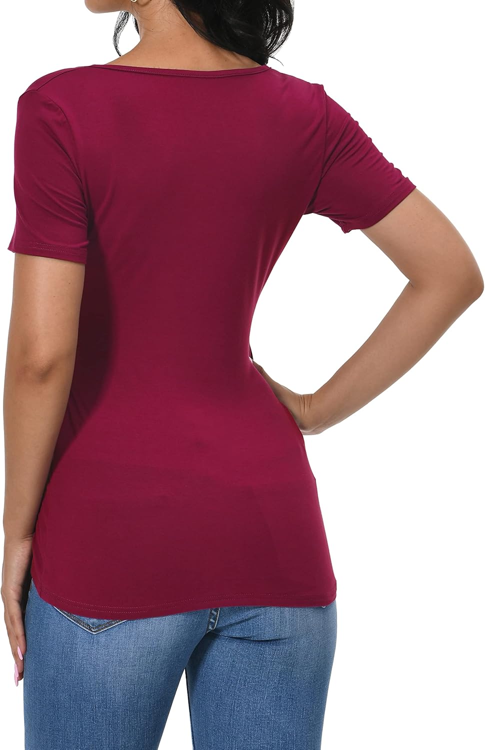 Afibi Women Deep V Neck Low Cut Long Sleeve Slim Shirt Tee Top Blouse - Image 7