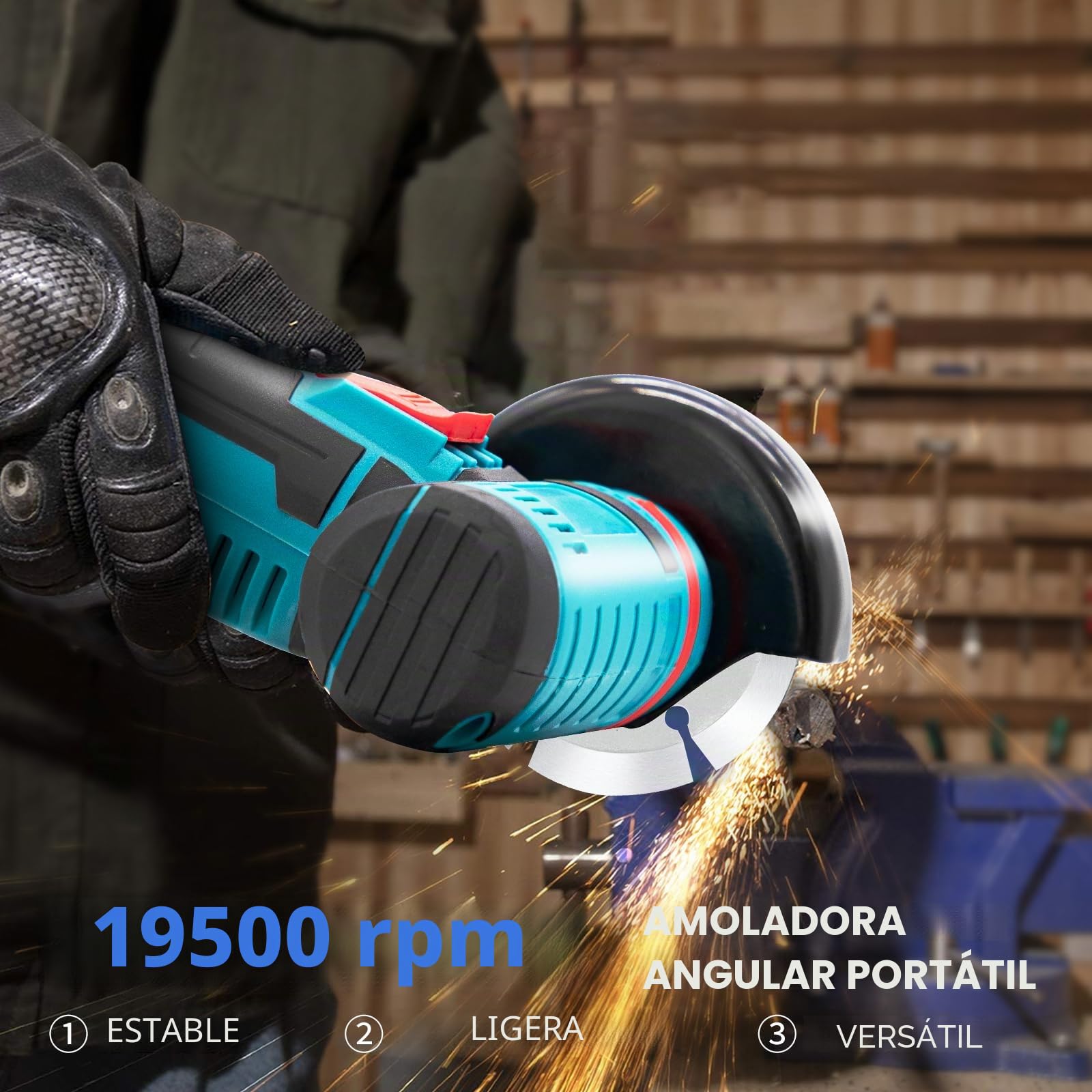 Mini amoladora angular inalámbrica, 12V Amoladora Bateria, 19500RPM, 2 Baterías, 7 Discos de Corte, 76mm Amoladora Pequeña Eléctrica Para Esmerilar, Pulir, Cortar