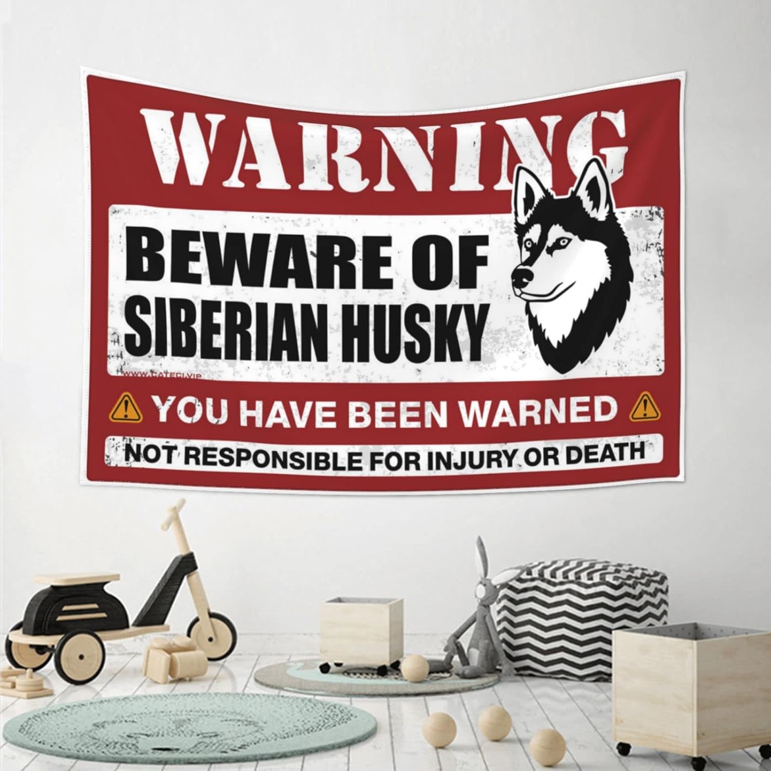 Home Decor Men Beware Of Siberian Husky Tapestry Tapsterys Wall Large Tapestry(100X150CM)