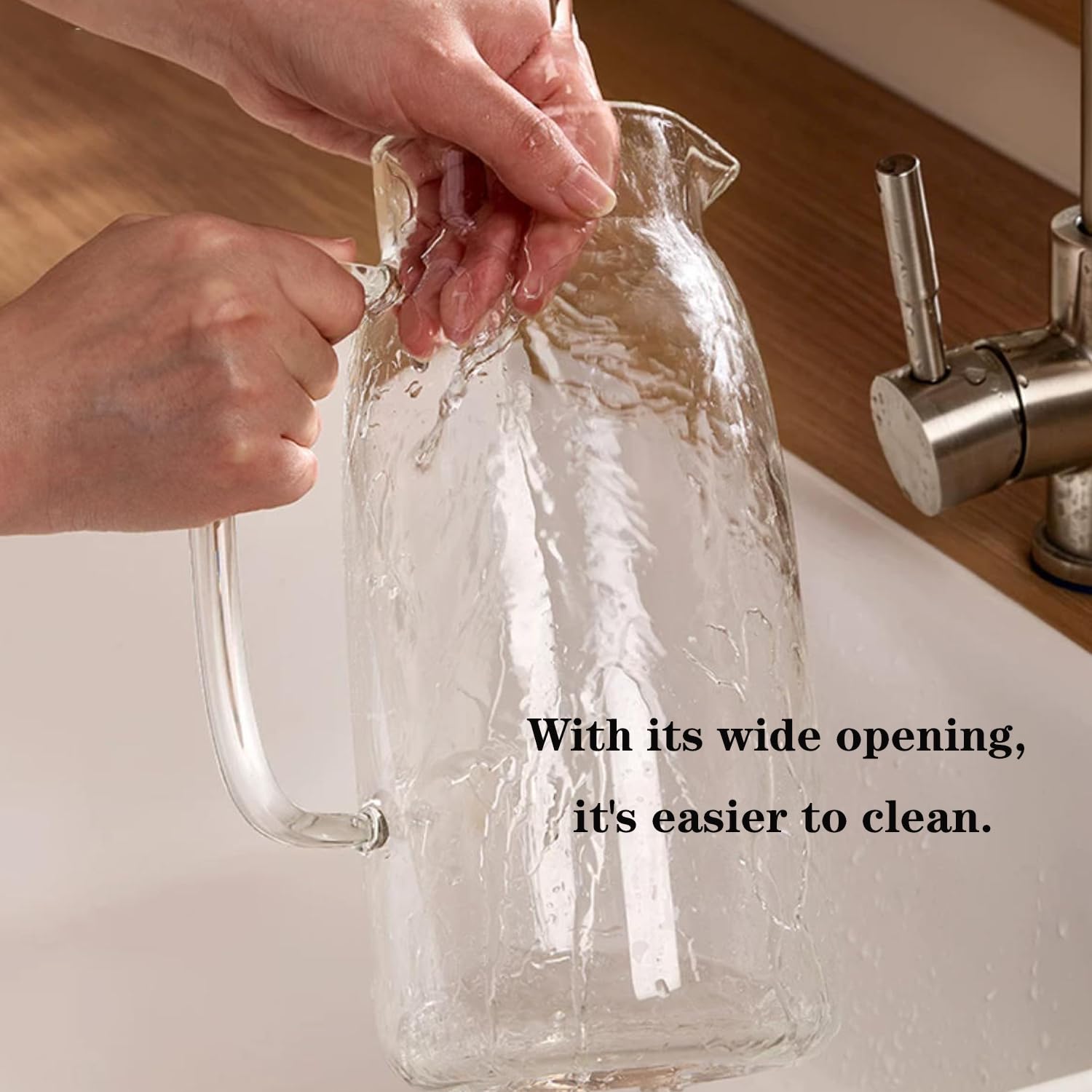 Jarra Agua Cristal con Tapa Jarra Agua Nevera para Té Helado Leche Jugo Bebida Fría y Caliente Resistente al Calor Tapa de Tetera de Madera
