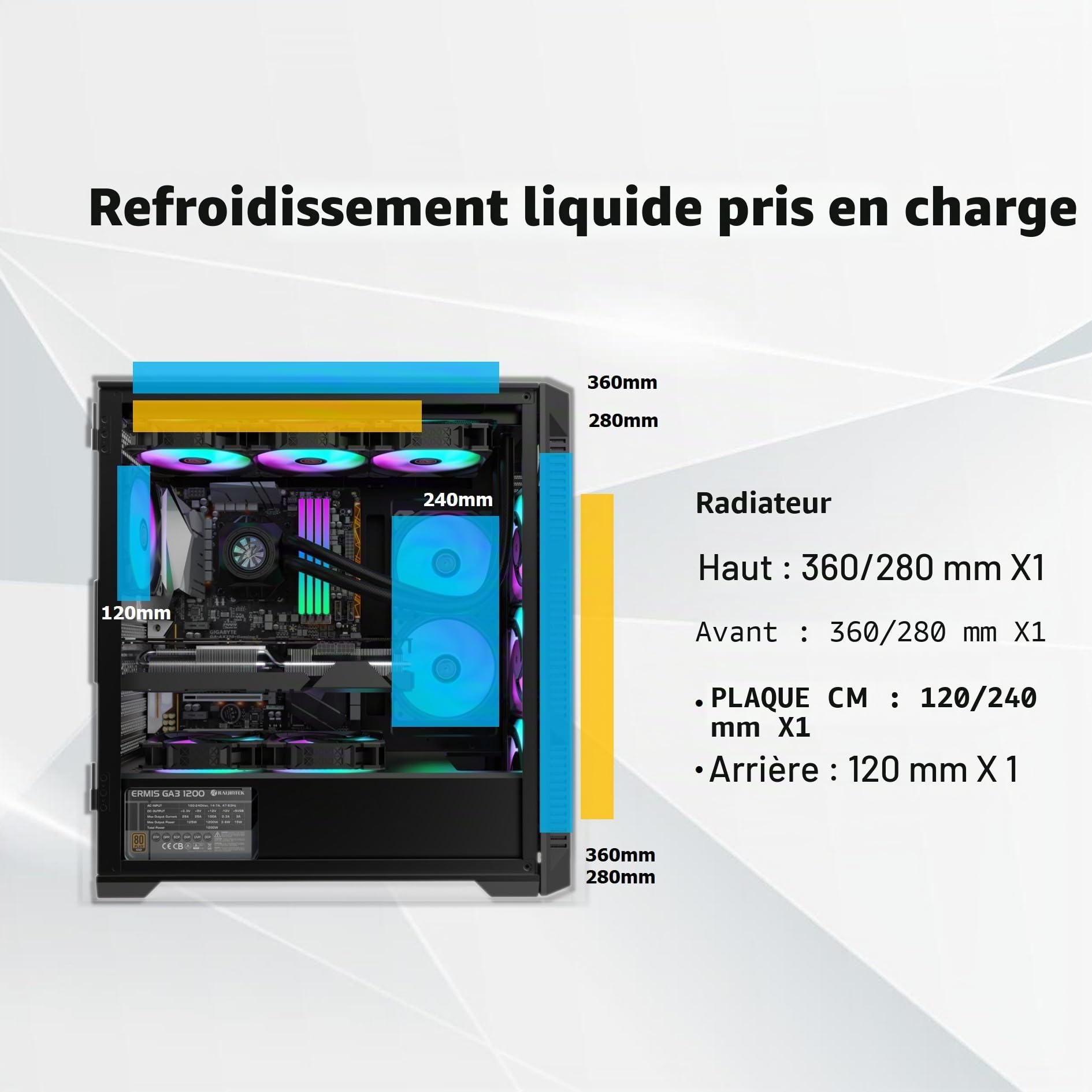 RAIJINTEK PONOS Ultra TG4 E-ATX Boîtier PC Mid Tower PC, ouverture du panneau latéral en verre trempé, pré-installé, 4 ventilateurs ARGB, noir (0R20B00225)