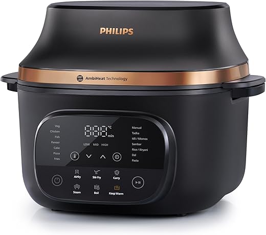 Philips OneChef Smart All in One Cooking Device | 33-in-1 Functions (Air Fry, Stir Fry, Steam, Boil and Curry) | AmbiHeat Technology for Perfect…