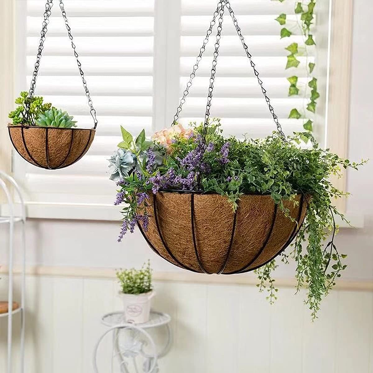 4 pièces 14 Pouces Doublure Ronde en Fibre de Noix de Coco 35cm Doublures de jardinière en Plein air Remplacement du Panier Remplacement de la Doublure pour Les Fleurs de Jardin Panier Légumes