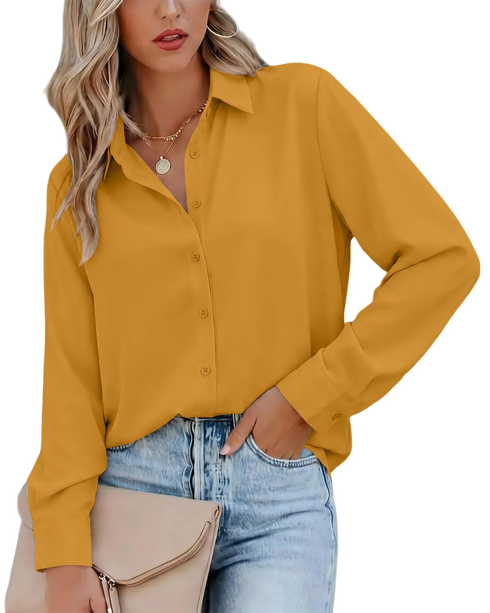 Magritta Women's Shirts Fashion Long Sleeve Tops Button Down Blouses
