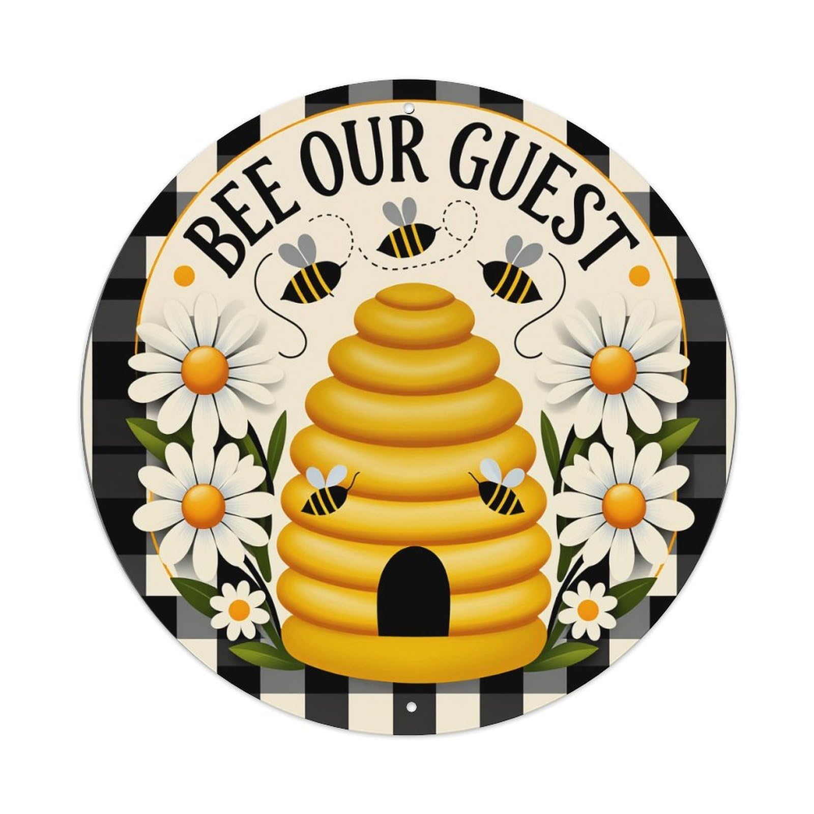 Bee Hive Daisies Bees Pattern Metal Tin Sign Plaque