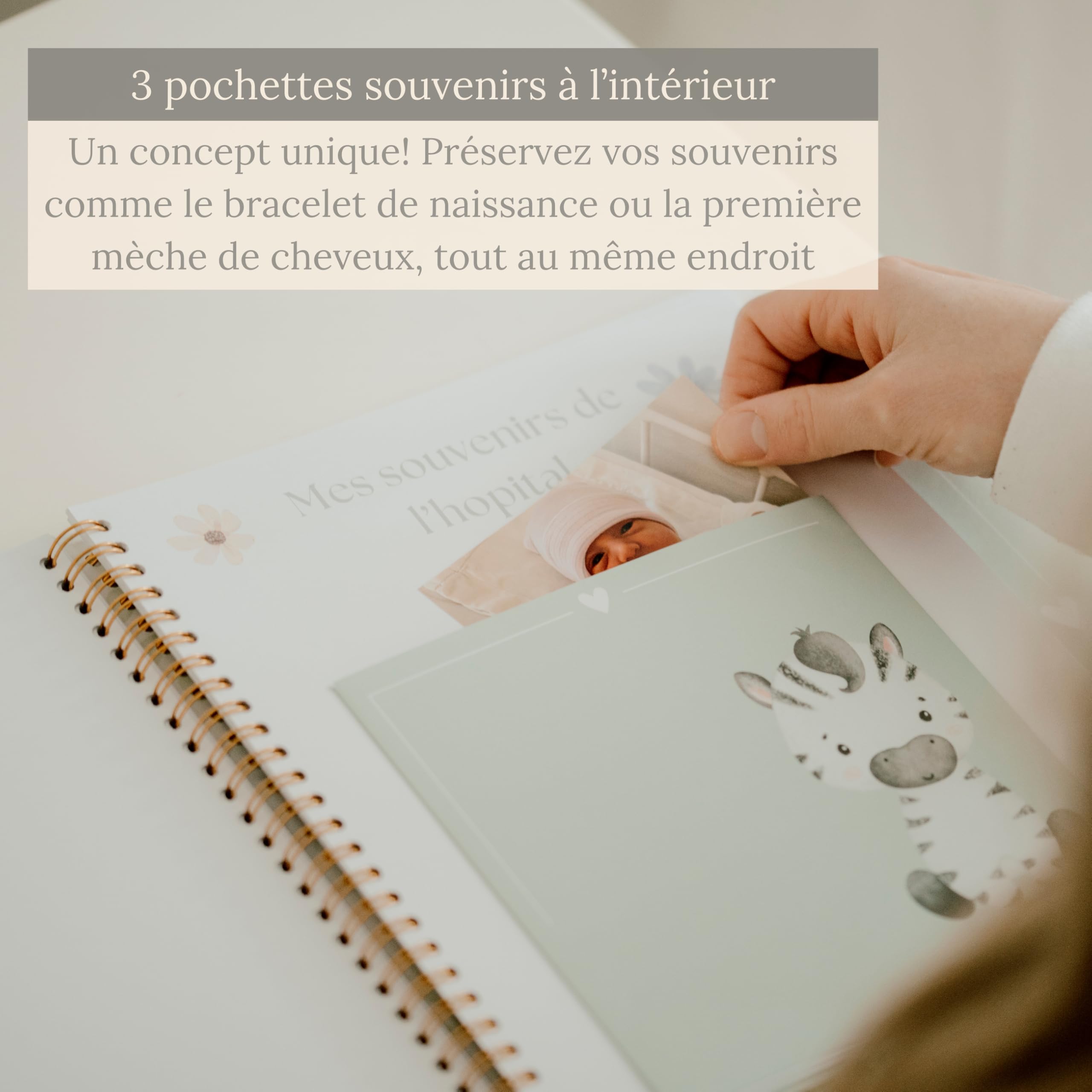 Livre souvenir de bébé – Album de naissance et journal de grossesse français pour garçon et fille, haut de gamme, album photo et cadeau de baby shower avec pochettes souvenirs