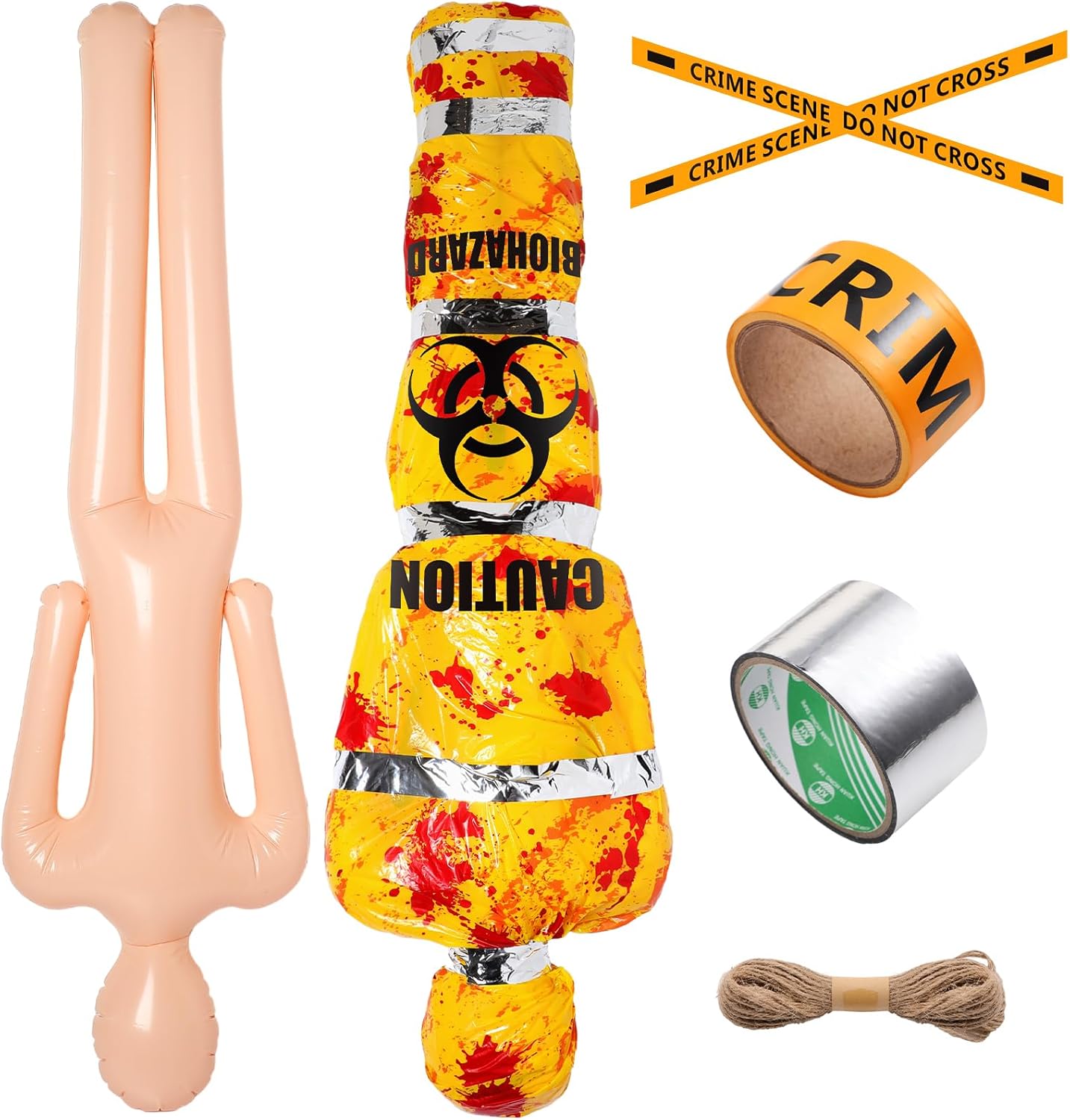 Liliful 5ft Halloween Decorations Halloween Victim Props Outdoor Hanging Dummy with Caution Biohazard Haunted House Decor for Indoor Outdoor Party