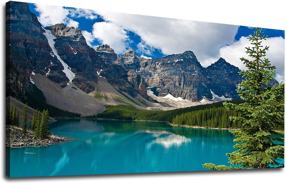 yearainn Large Moraine Lake Canvas Wall Art Bedroom Wall Decor Mountain Picture Canvas Artwork Living Room Decoration Contemporary Nature Landscape Home Wall Decor Framed Ready to Hang 20" x 40"