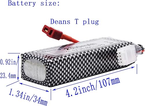 Miniatura 2 de Blomiky Paquete de 2 baterías recargables de polímero de litio de 11.1 V 3S 2200 mAh 24.42 Wh, con enchufe en T y cable de cargador para RC camión,