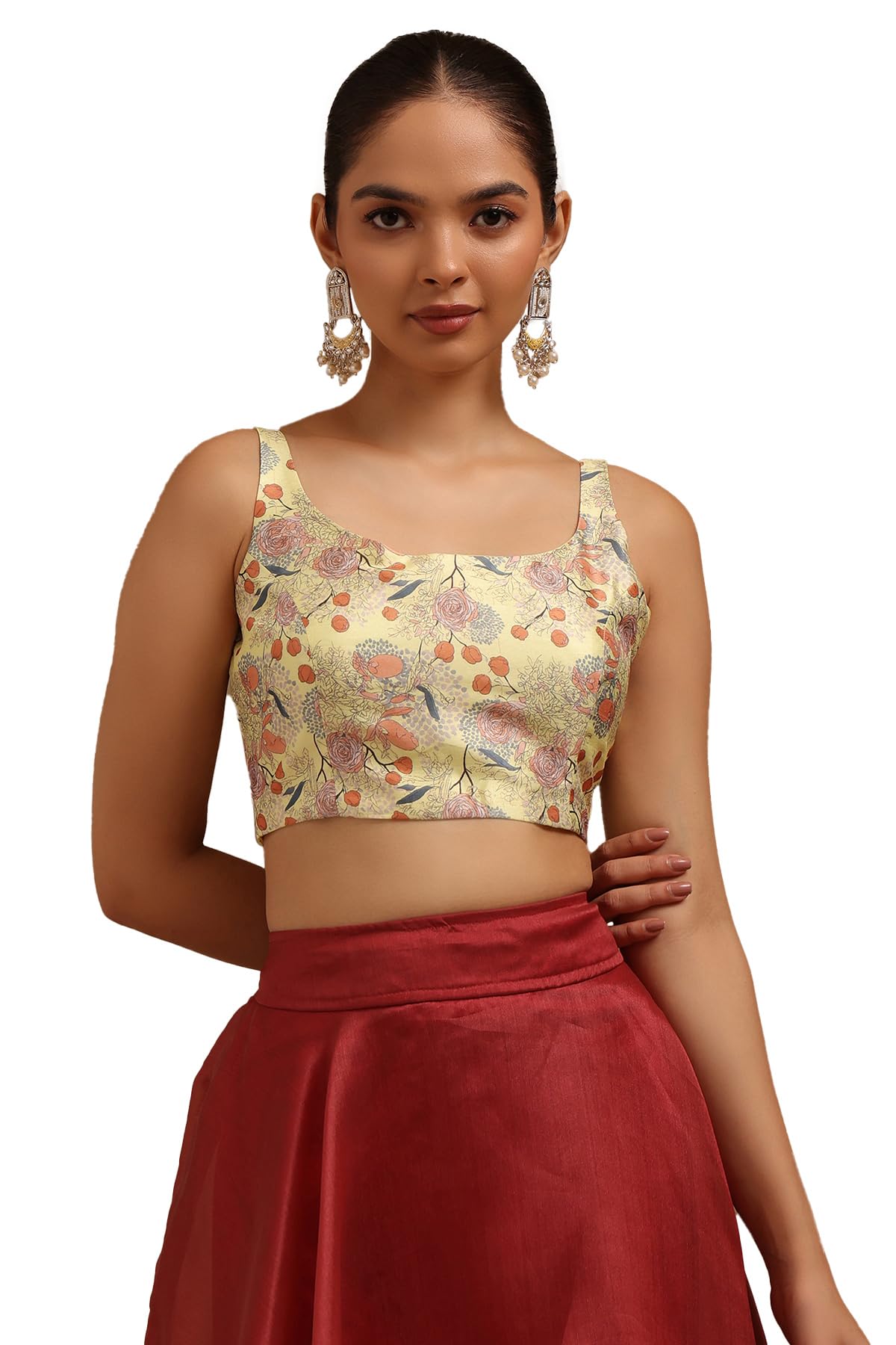 Womens Art Silk Floral Print Padded Blouse-image-35