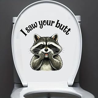 I Saw Your Butt Giggling Raccoon Aiming Reminder Decal, Waterproof Vinyl Toilet Lid & Seat Sticker Funny Washroom Bathroom Decor (Giggling Raccoon)