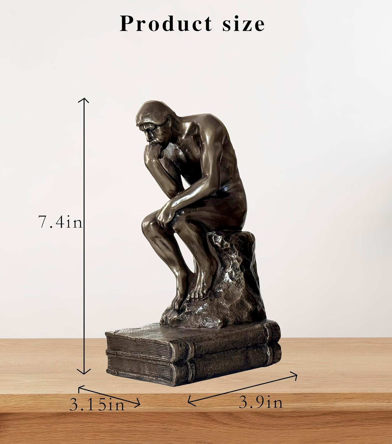 2PCS Vintage The Thinker Statue Bookends for Shelves Cold Cast Bronze Decorative Bookends for Heavy Books Home Office Desktop（Bronze Thinker）