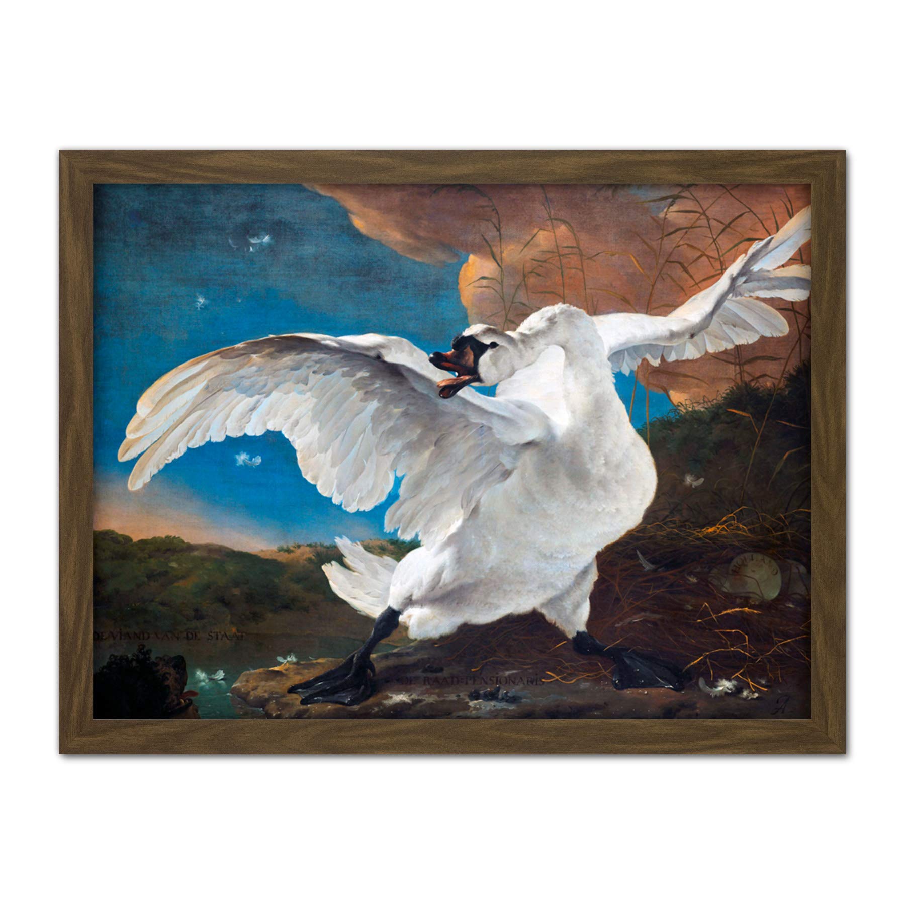 Artery8 Asselijn Threatened Swan Painting Artwork Framed Wall Art Print 18X24 Inch