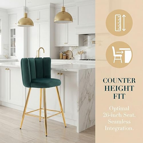 Miniatura 3 de Velvet - Taburetes de bar de 26 pulgadas de altura de mostrador, juego de 2 taburetes de cocina modernos, sillas tapizadas con patas de metal dorado