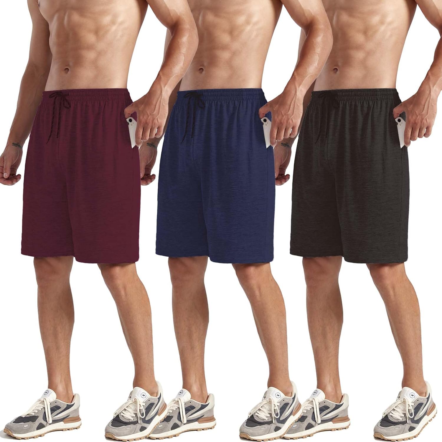 ZH Mens Athletic Shorts with Pockets and Adjustable Elastic Waistband - Quick-Dry Activewear