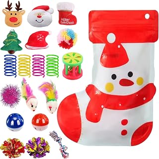 Christmas Cat Toys 19 PCS, Stocking Assorted Gifts for Indoor Cats | Varied toy styles spark natural hunting instincts; relieve kitty boredom;lovely seasonal stocking package