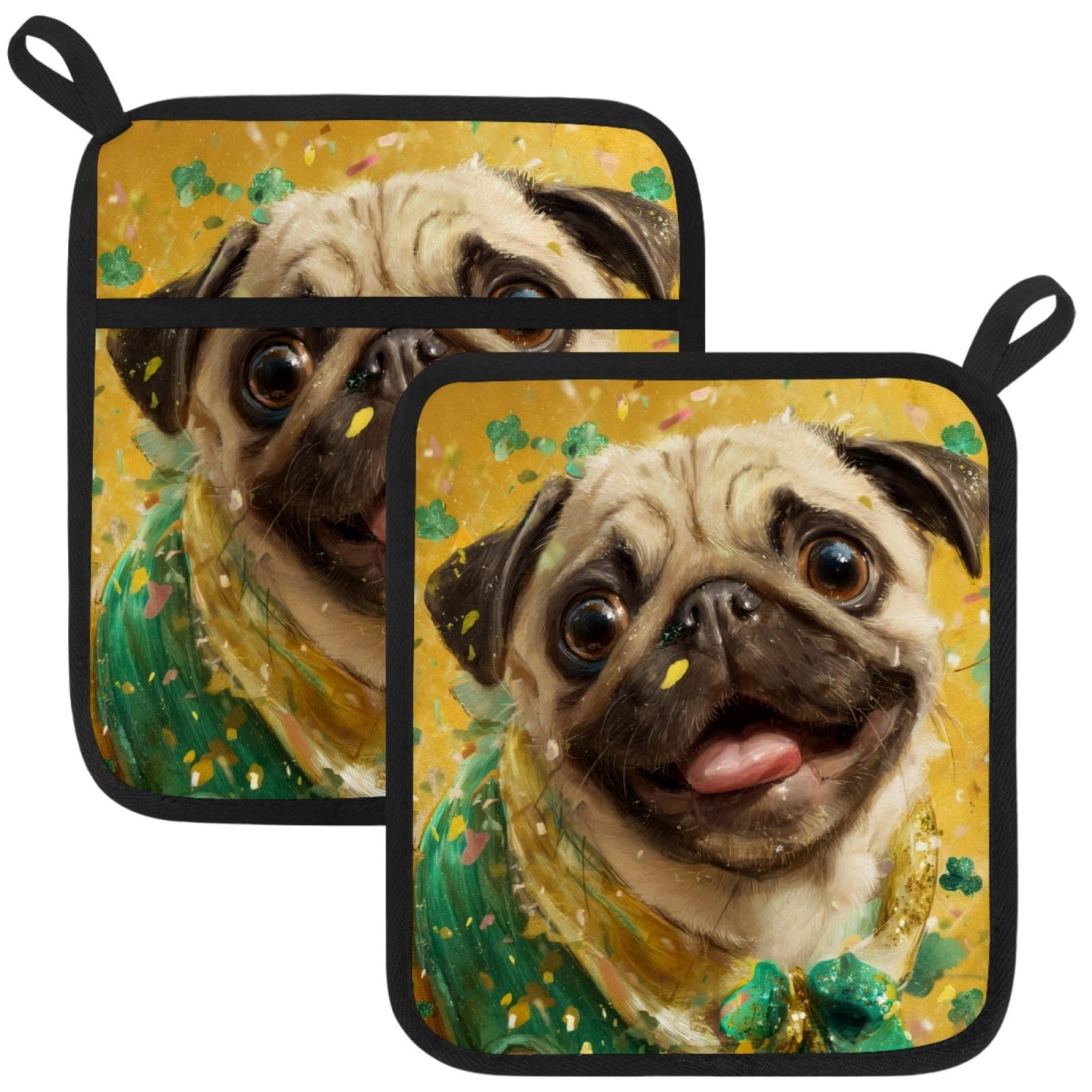 VAPOKF Pugs Kitchen Hot Pot Holder, Pot Holders Heat Resistant Pot Holder with Pocket Heat Resistant Trivets for Hot Pans Cotton Pot Mitts for Kitchen Cooking Baking
