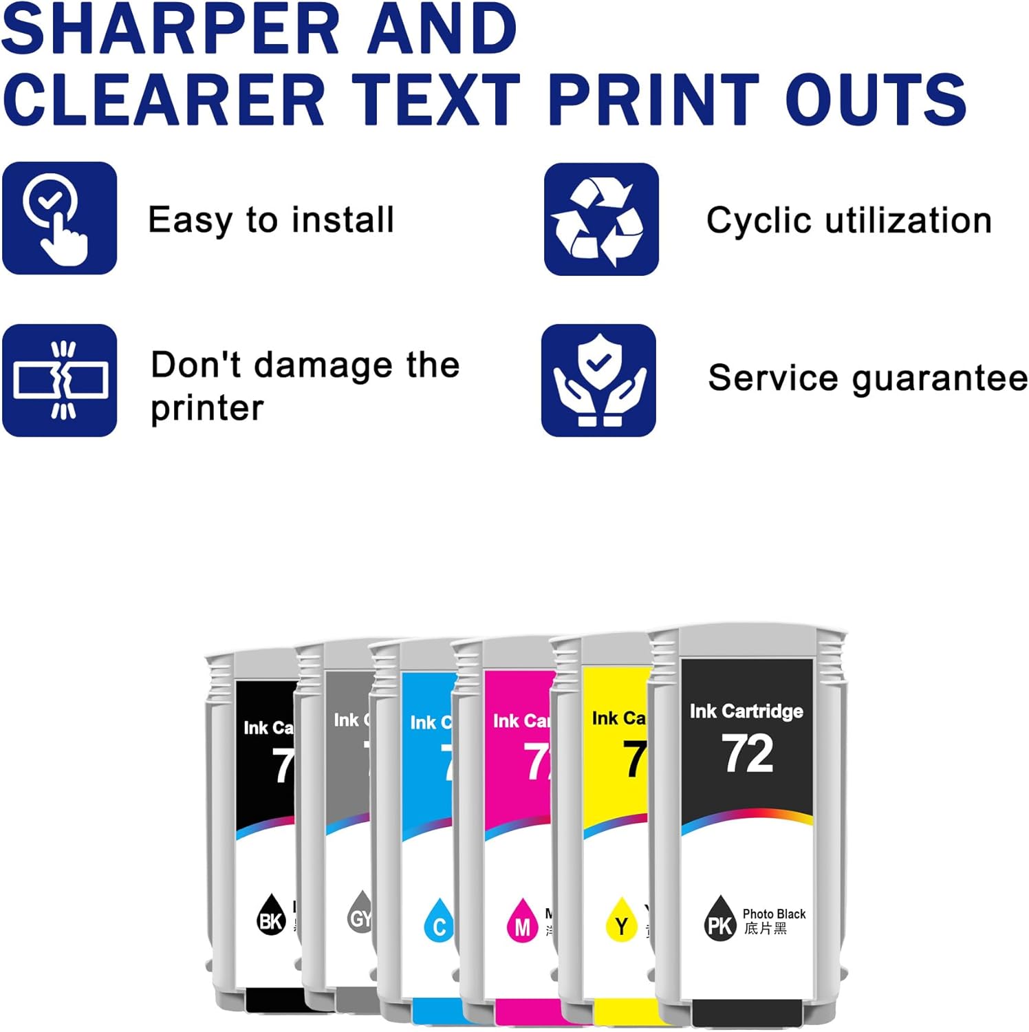 72 Ink Cartridges Latest Upgrade Replacement for 72 Ink Cartridges Work with for HP DesignJet T770 T790 T795 T610 T620 T1100 T1120 T1200 T1300 T2300 (130-ml, 6-Pack)
