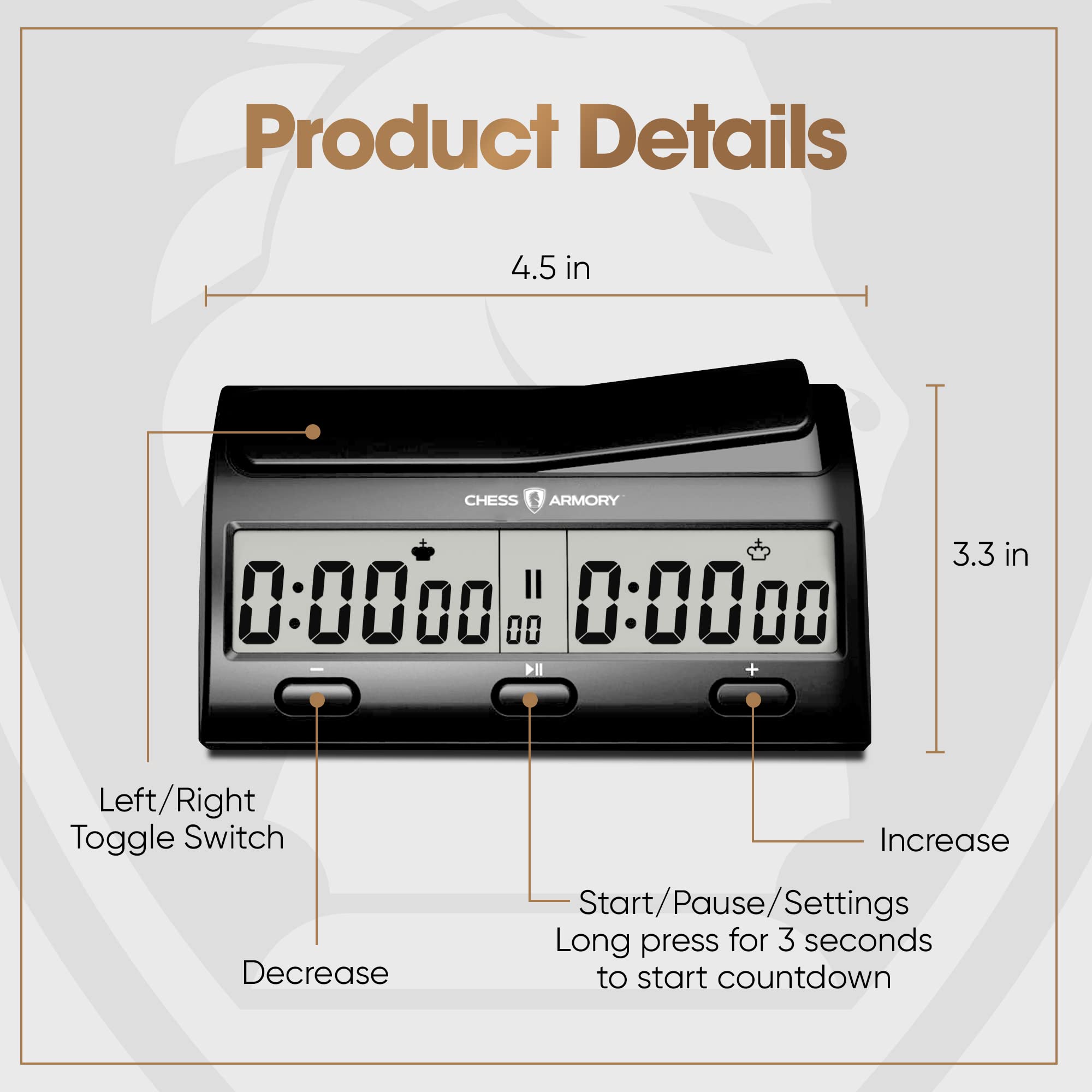 Chess Armory Advanced Digital Chess Clock Portable Timer with