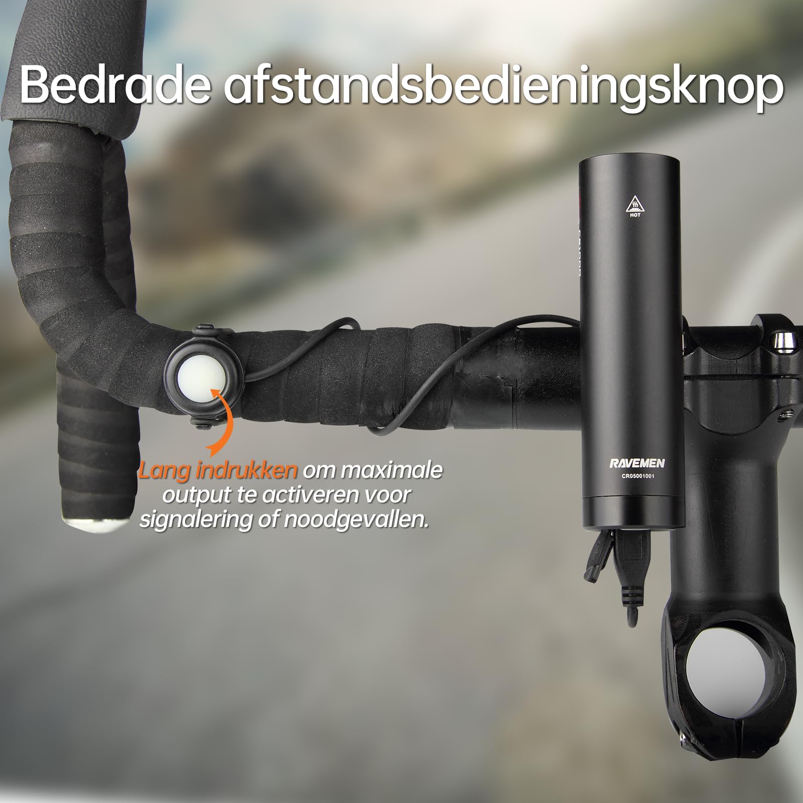 RAVEMEN CR1000 Fietsvoorlicht – 1000 Lumen Met T-vormige Lens – Incl. Afstandsbediening & 4000 MAh Batterij – Waterdicht (IPX6)