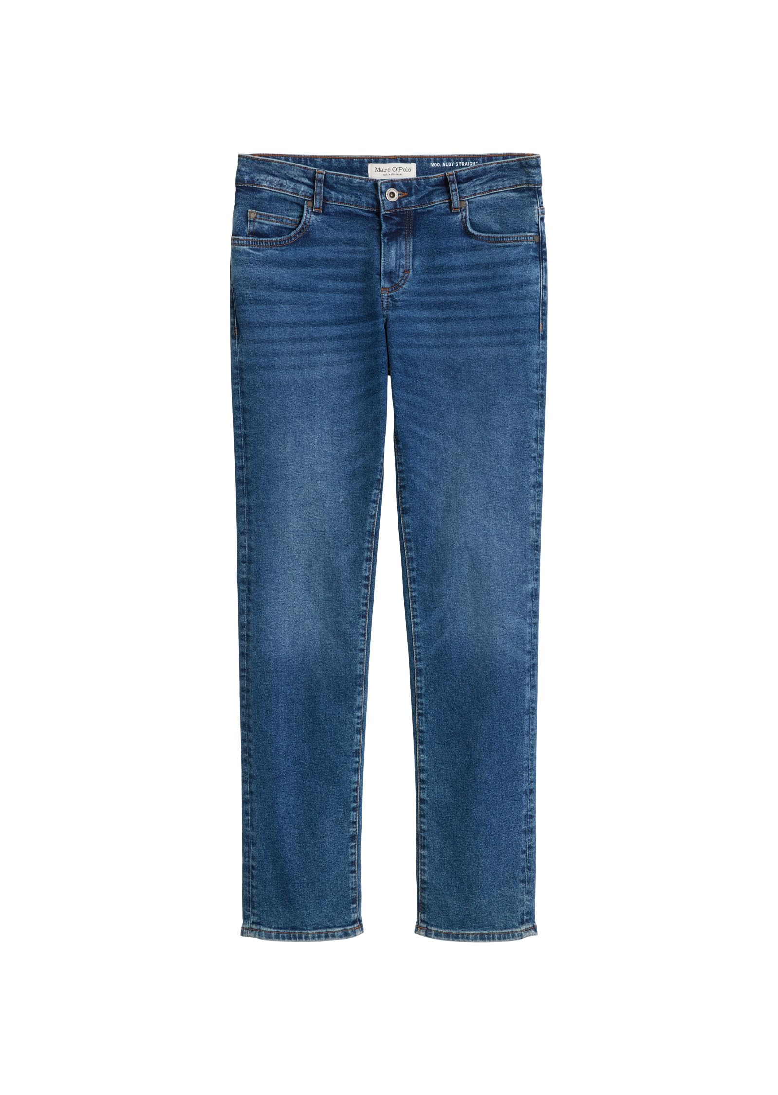 MARC O'POLO 5-Pocket-Jeans Alby Straight, Damen, Gr. 28, Länge 32, Blau (authentic mid blau wash)