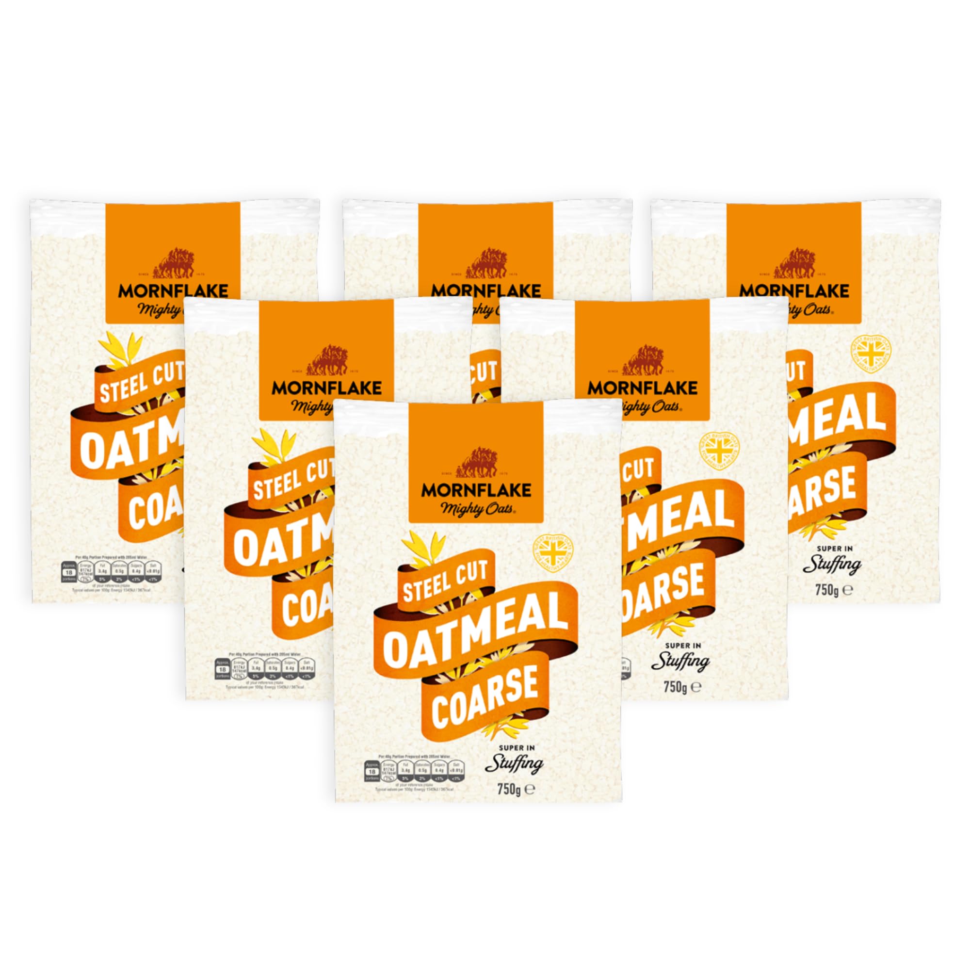 Mighty Oats Stoneground Coarse Oatmeal 6x 750g. High In Fibre. Perfect For Breakfast Porridge Oats, Granola and Baking. Suitable For Vegan Diet