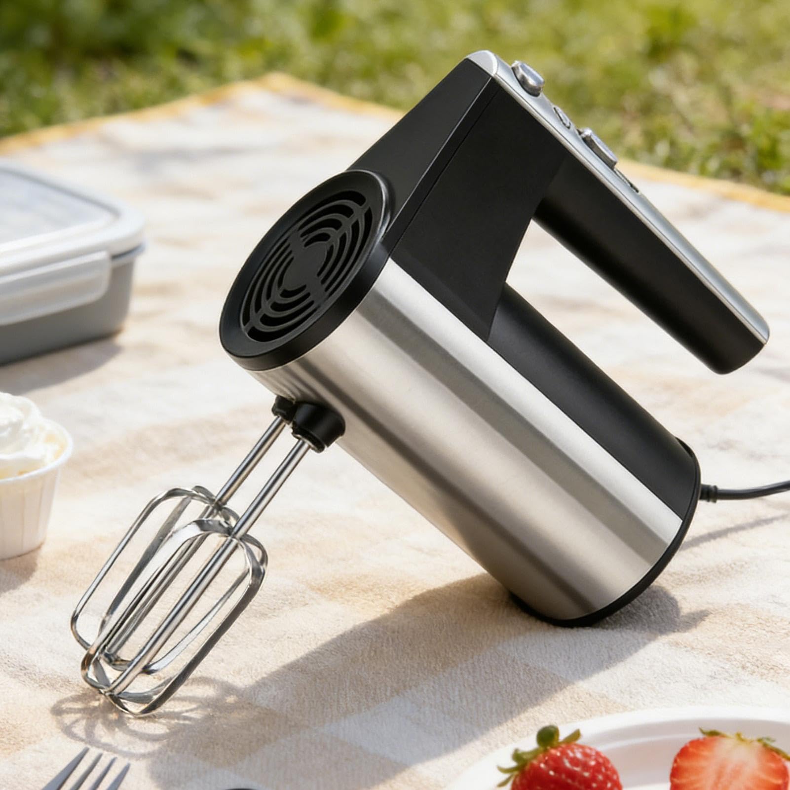 Sbattitore Elettrico Manuale Acciaio Antiscivolo con Fruste per Uova