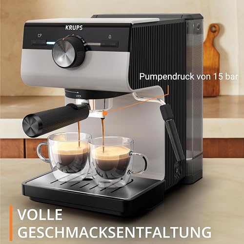 Krups Authentic XP381B10 - Macchina per caffè espresso da 15 bar, funzionamento intuitivo, design raffinato, ugello per vapore integrato, serbatoio dell'acqua da 2 l, con accessori, colore: - 2