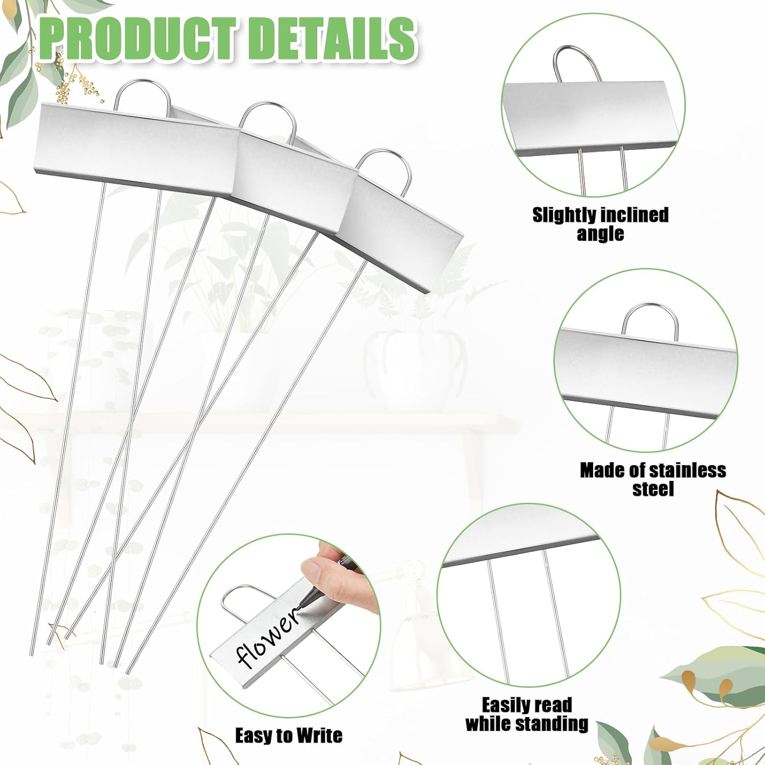 Maitys 62 Pcs Metal Garden Markers Plant Label Stakes Outdoor Weatherproof 10.6 Inch Stainless Steel Nursery Tags Bulk with Pens (Silver Label with Black Ink)