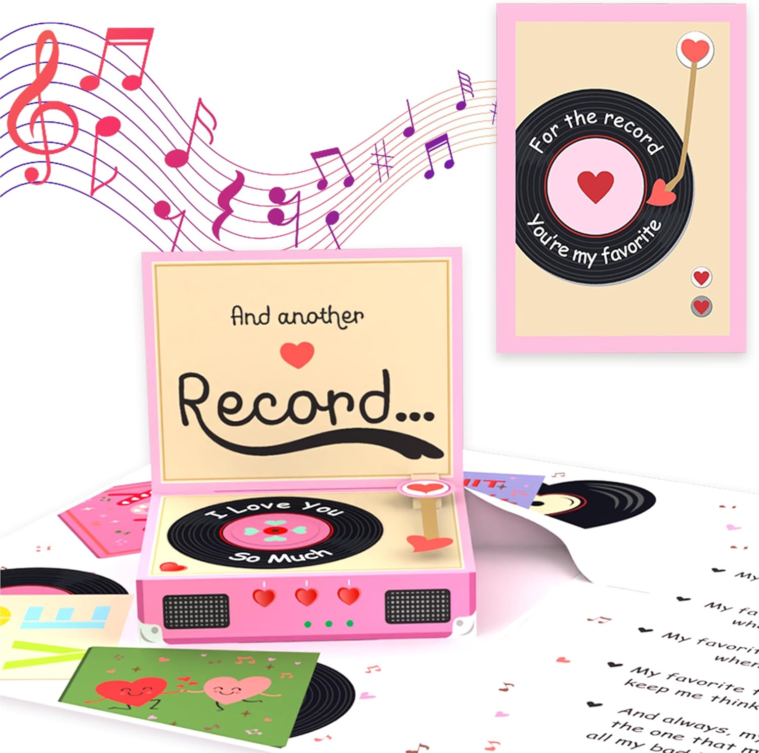 Anniversary Card to Husband with Lights & Music Sound – Pop Up For The Record Player Valentines Day Cards for Him, Her – Romantic Birthday Card for Boyfriend, GF - Cute Wedding Gift for Partner