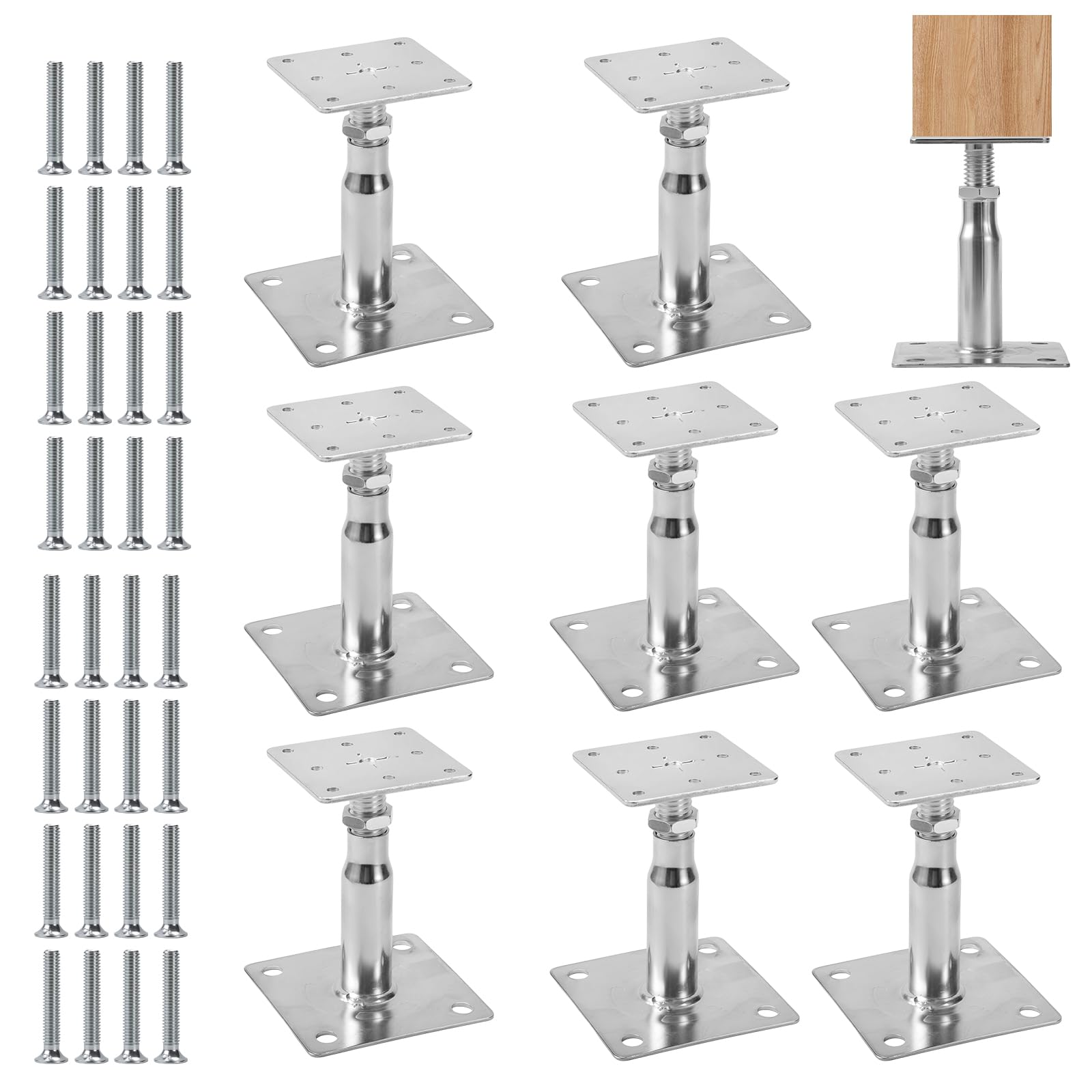 8 Piezas Soportes Para Postes Altura Ajustable 90-140mm, Pie de soporte de acero galvanizado con tornillos, Hormigón terrazas vallas cenadores jardín