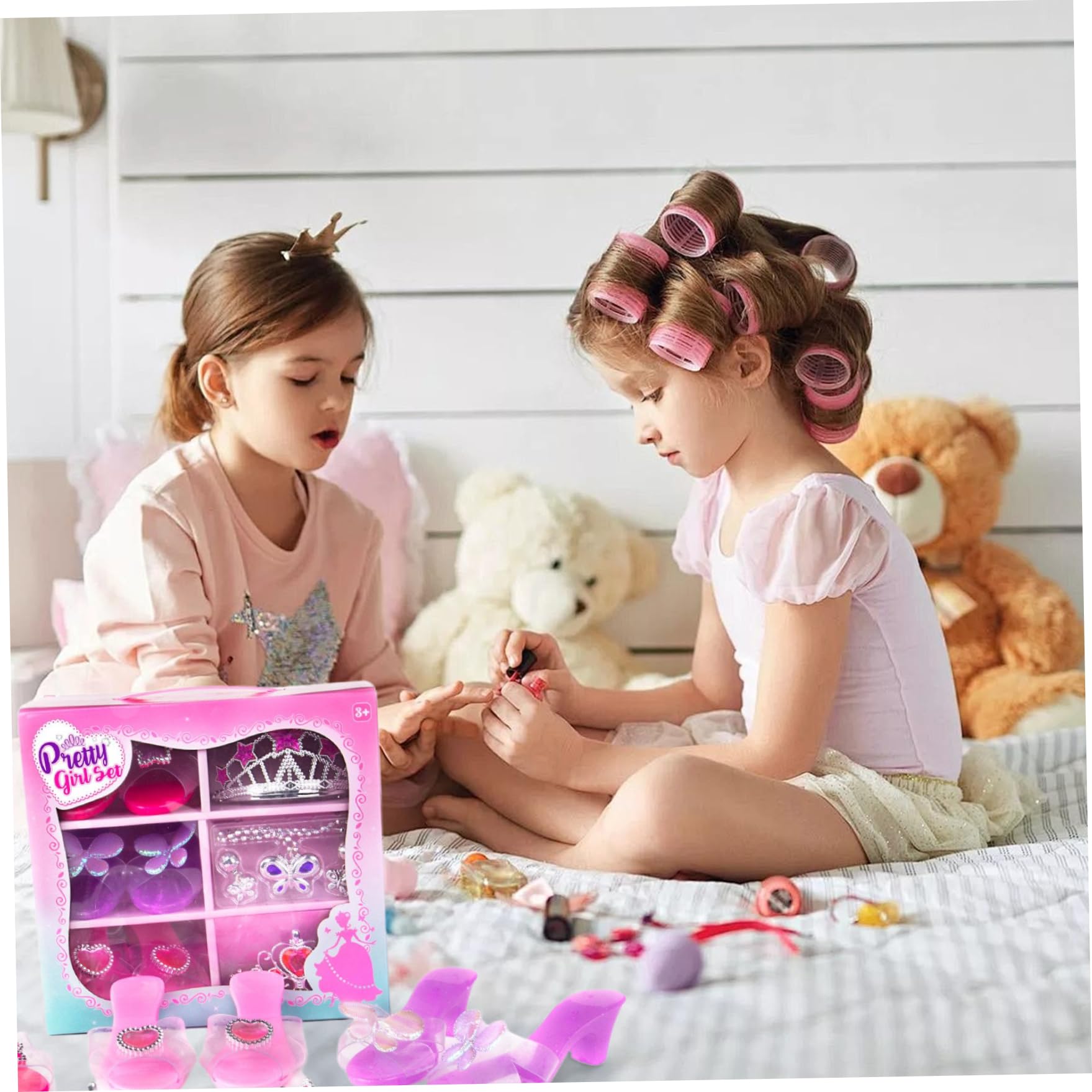 Set mit Prinzessinnen-Anziehschuhen, modisches Prinzessinnen-Anziehzubehör mit Kronen, Halsketten und Ohrringen, niedlichen Kleinkind-Absätzen, Rollenspielkollektion für kleine Mädchen, Kleinkind-Anzi